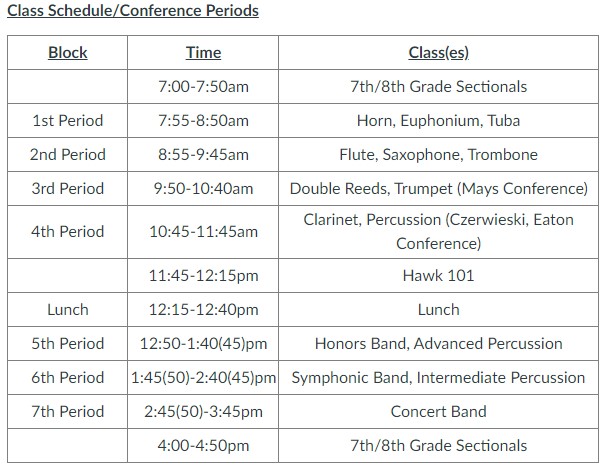 Class Schedule/Conference Period